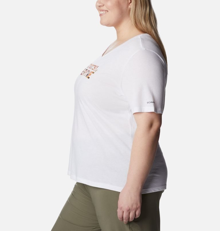 Women's Columbia Bluebird Day Relaxed V-Neck T Shirts White | Plus Size CA-X63AL